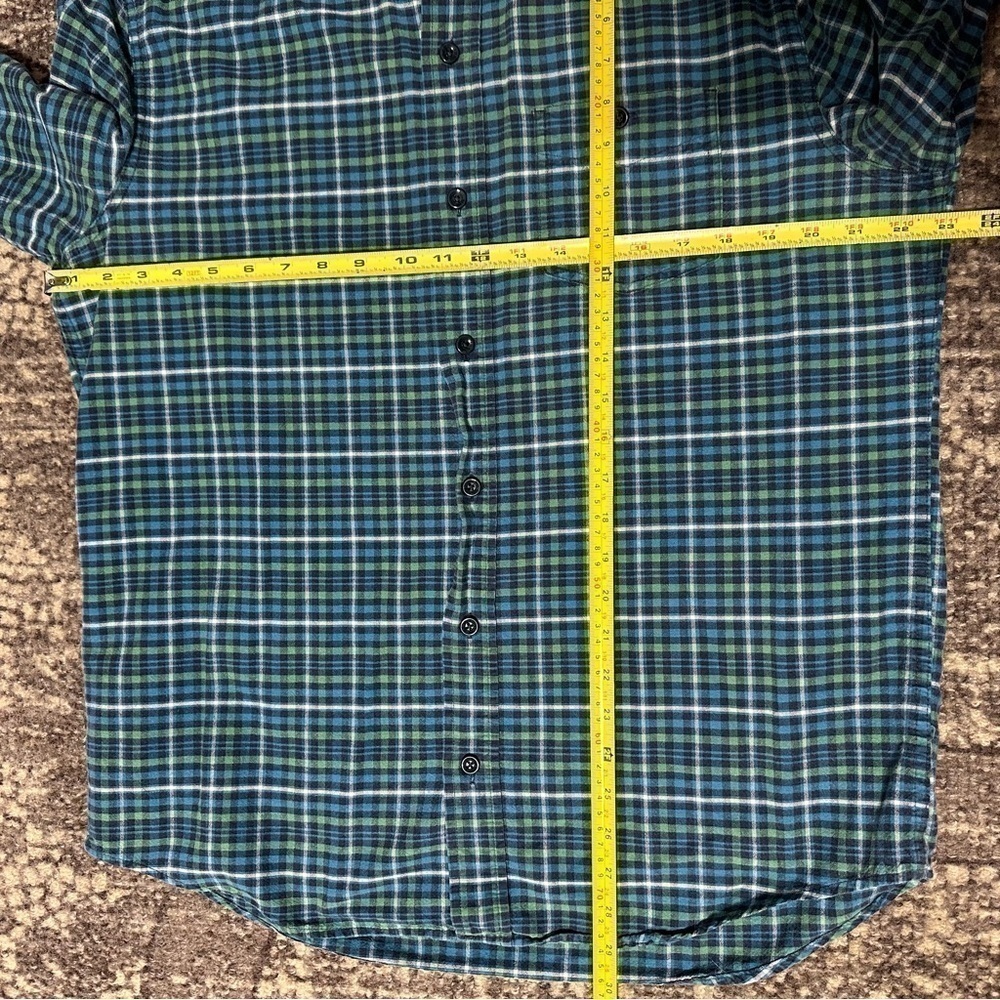 L.L. Bean L Blue Green White Checkered Plaid Cotton Flannel Button Down Shirt - Picture 5 of 6
